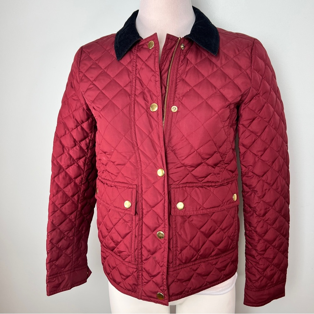 J.Crew Quilted Down-Filled Jacket Burgundy Corduroy Collar Women’s Size XS - Picture 3 of 13